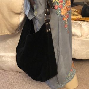 Black suede & leather lucky brand hobo handbag